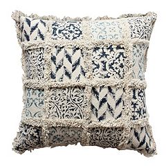 18 x 18 Square Accent Pillow, Geometric Pattern, Soft Cotton Cover, Polyester Filler, Blue, White