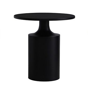 Zoe 20 Inch Modern Round Iron Side Table with Pedestal Base, Matte Black