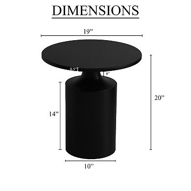 Zoe 20 Inch Modern Round Iron Side Table with Pedestal Base, Matte Black
