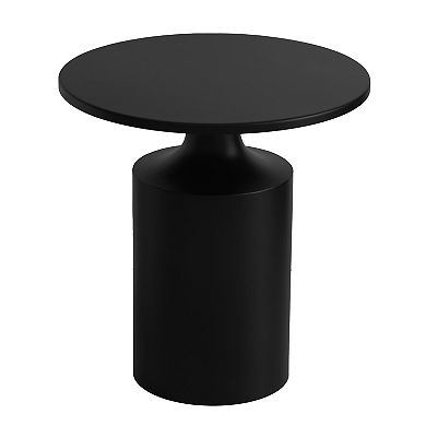 Zoe 20 Inch Modern Round Iron Side Table with Pedestal Base, Matte Black