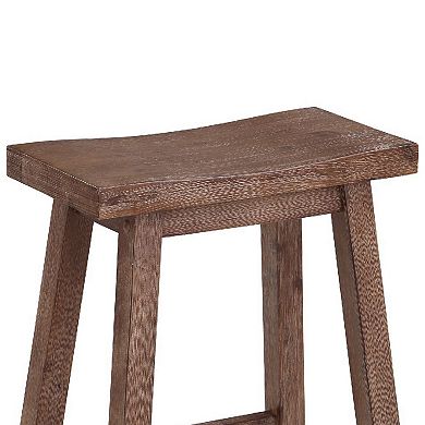 Wooden Frame Saddle Seat Counter Height Stool with Angled Legs, Brown