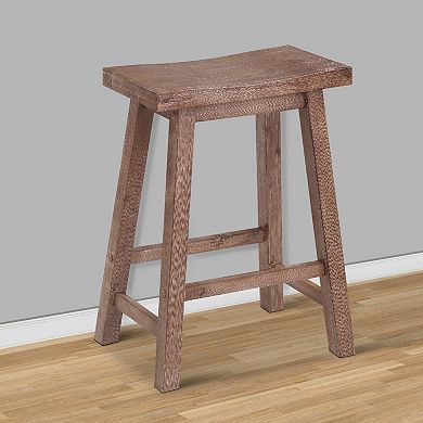 Wooden Frame Saddle Seat Counter Height Stool with Angled Legs, Brown