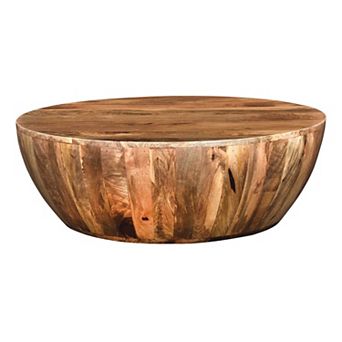 Arthur Mango Wood Coffee Table In Round Shape, Dark Brown