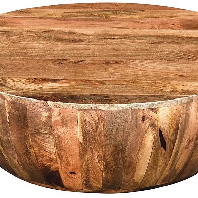 Arthur Mango Wood Coffee Table In Round Shape, Dark Brown