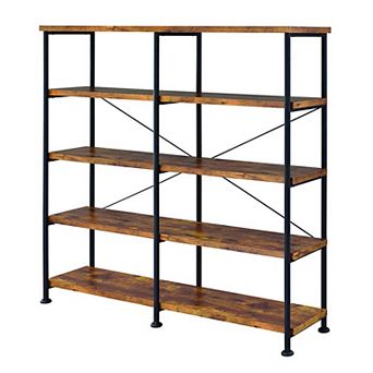 63 Inch Industrial 4 tier Shelf Bookshelf, Particleboard, Metal Frame, Brown, Black