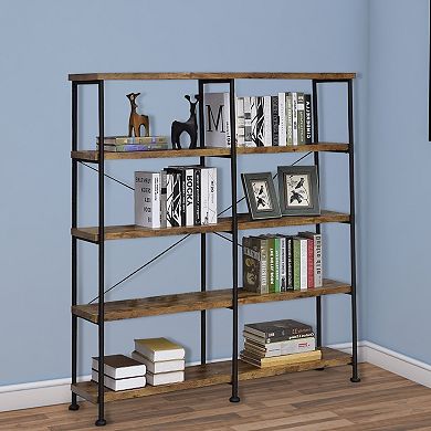 63 Inch Industrial 4 Tier Shelf Bookshelf, Particleboard, Metal Frame, Brown, Black