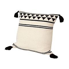 20 x 20 Square Cotton Accent Throw Pillow, Soft Banded Braided Patchwork, White, Cream