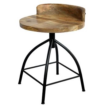 Pia 25-31 Inch Industrial Style Counter Height Stool With Adjustable Swivel Seat, Brown, Black
