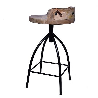 Pia 25-31 Inch Industrial Style Counter Height Stool With Adjustable Swivel Seat, Brown, Black