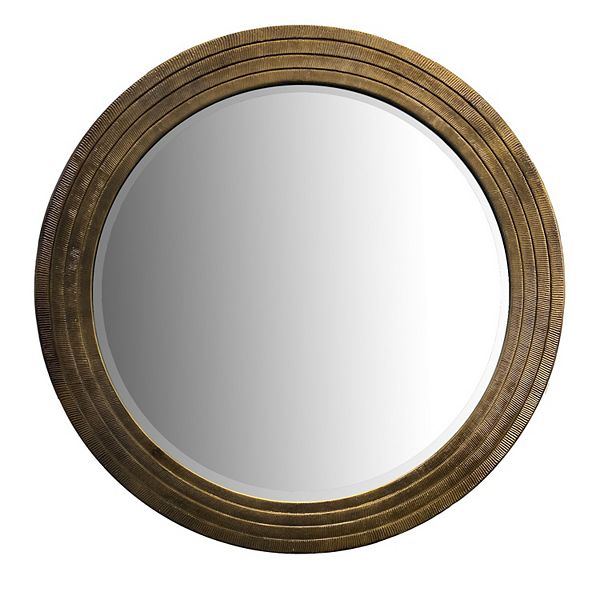 Round Layered Wooden Frame Decor Wall Mirror with Hand Carved Texture