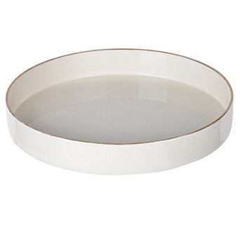 Round Plastic Tray, Gold Accented Trims, Glossy White