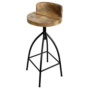 Pia 32-35 Extra Tall Adjustable Barstool, Natural Brown Mango Wood Seat, Black Iron Frame