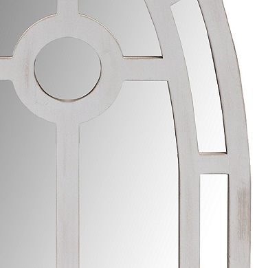 Arched Window Pane Wooden Wall Mirror with Trimmed Details, Silver