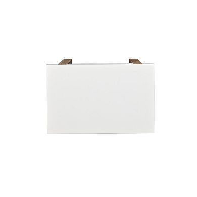 Kerry 20 Inch Rectangular End Side Table, Mango Wood, Sled Base, Glossy White, Natural Brown