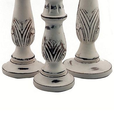 Taki Distressed Mango Wood Pillar Shaped Candle Holder, Set Of 3, White