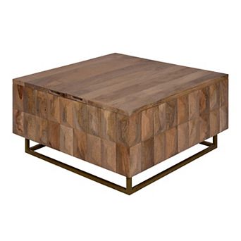 33 Inch Lift Top Storage Trunk Coffee Table, Square, Mango Wood, Natural Brown