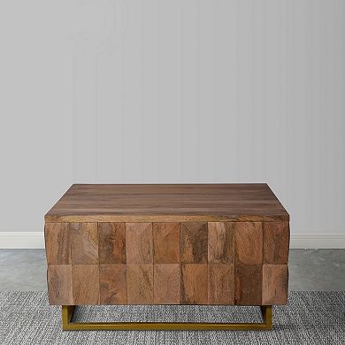 33 Inch Lift Top Storage Trunk Coffee Table, Square, Mango Wood, Natural Brown
