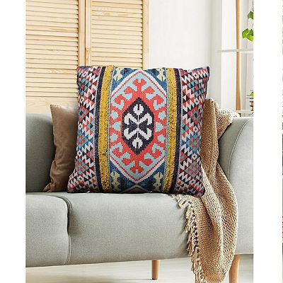 24 x 24 Square Cotton Accent Throw Pillow Soft Kilim Print Multicolor