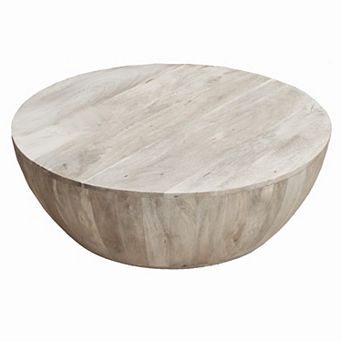 Arthur 35.5 Inch Round Mango Wood Coffee Table, Subtle Grains, Distressed White
