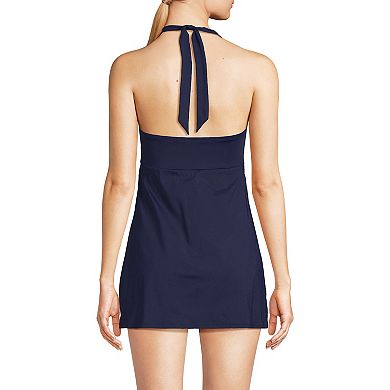 Women's Lands' End Chlorine Resistant Square Neck Halter Swim Dress One-Piece Swimsuit