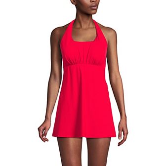 Women's Lands' End Chlorine Resistant Square Neck Halter Swim Dress