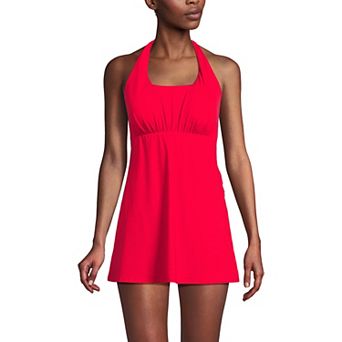 Women's Lands' End Chlorine Resistant Square Neck Halter Swim Dress
