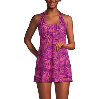 Women's Lands' End Chlorine Resistant Square Neck Halter Swim Dress