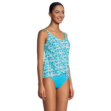 Women's Lands' End Long Torso Chlorine Resistant V-Neck Tulip Hem Tankini Swimsuit Top with Adjustable Straps