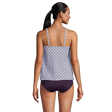 Women's Lands' End Long Torso Chlorine Resistant V-Neck Tulip Hem Tankini Swimsuit Top with Adjustable Straps