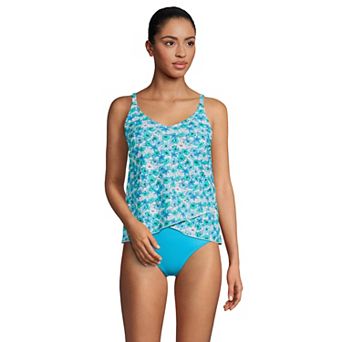Women's Lands' End Long Torso Chlorine Resistant Tulip Hem Tankini Swimsuit Top