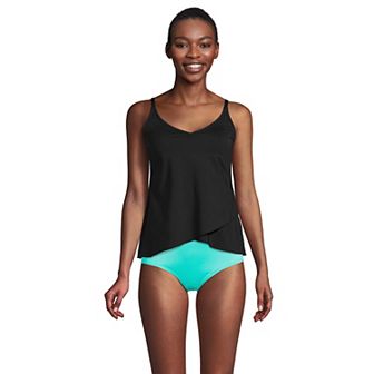 Women's Lands' End DD Torso Chlorine Resistant V-Neck Tulip Hem Tankini Swimsuit Top with Adjustable Straps