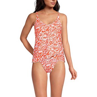 Women's Lands' End DD Torso Chlorine Resistant V-Neck Tulip Hem Tankini Swimsuit Top with Adjustable Straps