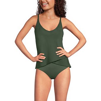 Women's Lands' End DD Torso Chlorine Resistant V-Neck Tulip Hem Tankini Swimsuit Top with Adjustable Straps