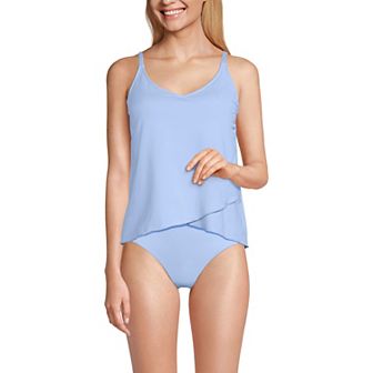 Women's Lands' End DD Torso Chlorine Resistant V-Neck Tulip Hem Tankini Swimsuit Top with Adjustable Straps