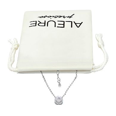 Aleure Precioso Sterling Silver Cubic Zirconia & Freshwater Cultured Pearl Square Pendant Necklace