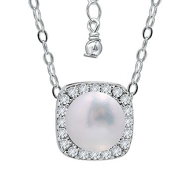 Aleure Precioso Sterling Silver Cubic Zirconia & Freshwater Cultured Pearl Square Pendant Necklace