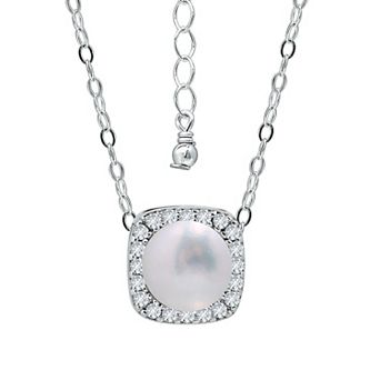 Aleure Precioso Sterling Silver Cubic Zirconia & Freshwater Cultured Pearl Square Pendant Necklace