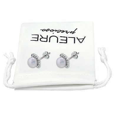 Aleure Precioso 18k Gold Over Silver Cubic Zirconia & Freshwater Cultured Pearl Square Stud Earrings
