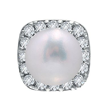 Aleure Precioso 18k Gold Over Silver Cubic Zirconia & Freshwater Cultured Pearl Square Stud Earrings
