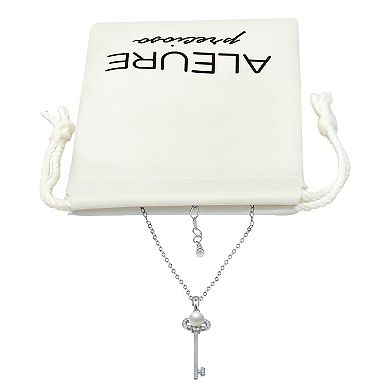 Aleure Precioso 18k Gold Over Silver Cubic Zirconia & Freshwater Cultured Pearl Key Pendant Necklace