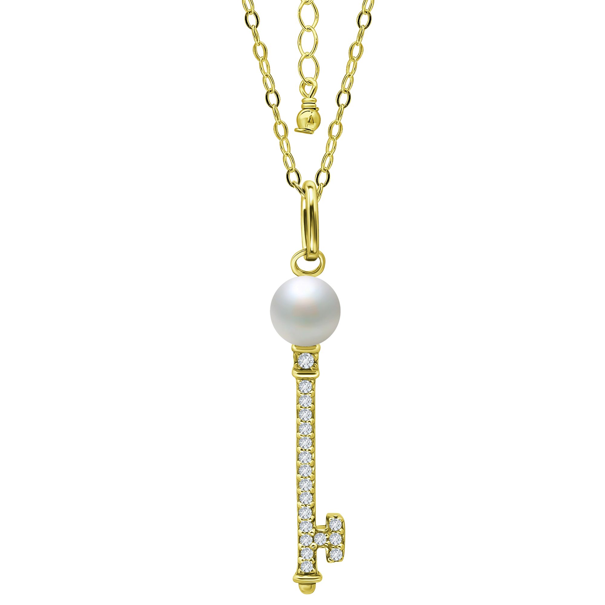 Aleure Precioso Sterling Silver Cubic Zirconia Key Pendant with Freshwater