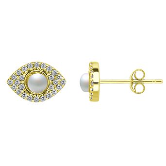 Aleure Precioso Sterling Silver Cubic Zirconia & Freshwater Cultured Pearl Marquise Stud Earrings