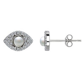 Aleure Precioso Sterling Silver Cubic Zirconia & Freshwater Cultured Pearl Marquise Stud Earrings