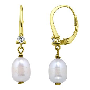 Aleure Precioso Sterling Silver Cubic Zirconia & Freshwater Cultured Pearl Leverback Earrings