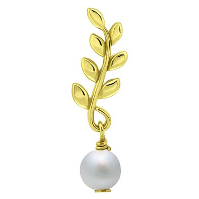 Aleure Precioso 18k Gold Over Silver Leaf & Freshwater Cultured Pearl Drop Earrings