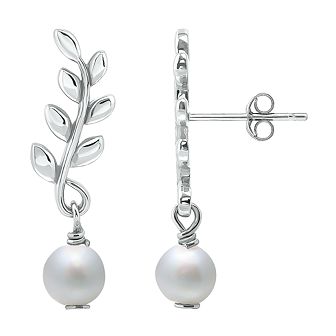 Aleure Precioso 18k Gold Over Silver Leaf & Freshwater Cultured Pearl Drop Earrings