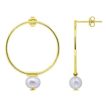 Aleure Precioso 18k Gold Over Silver Circle Drop & Freshwater Cultured Pearl Hoop Drop Earrings