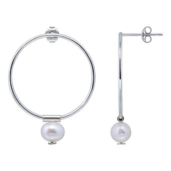 Aleure Precioso 18k Gold Over Silver Circle Drop & Freshwater Cultured Pearl Hoop Drop Earrings