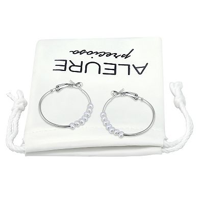 Aleure Precioso Sterling Silver Freshwater Cultured Pearl Hoop Earrings