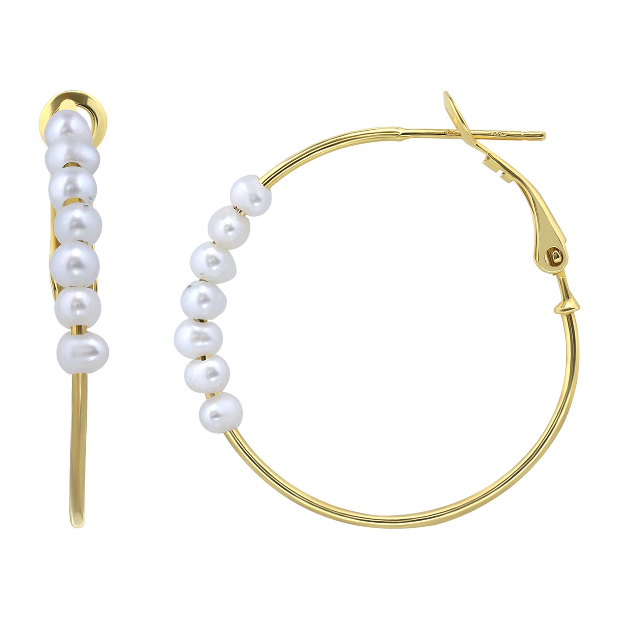 Aleure Precioso Sterling Silver Freshwater Cultured Pearl Hoop Earrings, Wo